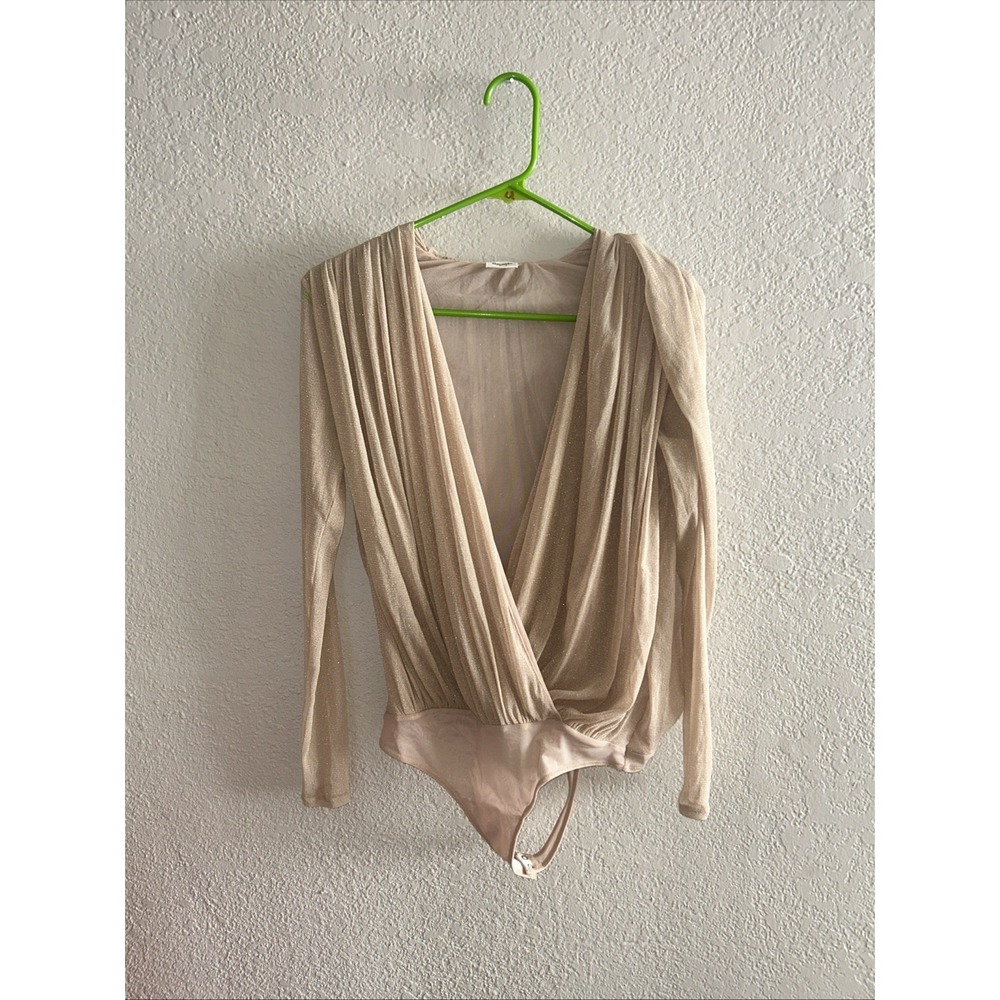 Abercrombie & Fitch Metallic Bodysuit Dramatic Plunging Surplice Neckline M